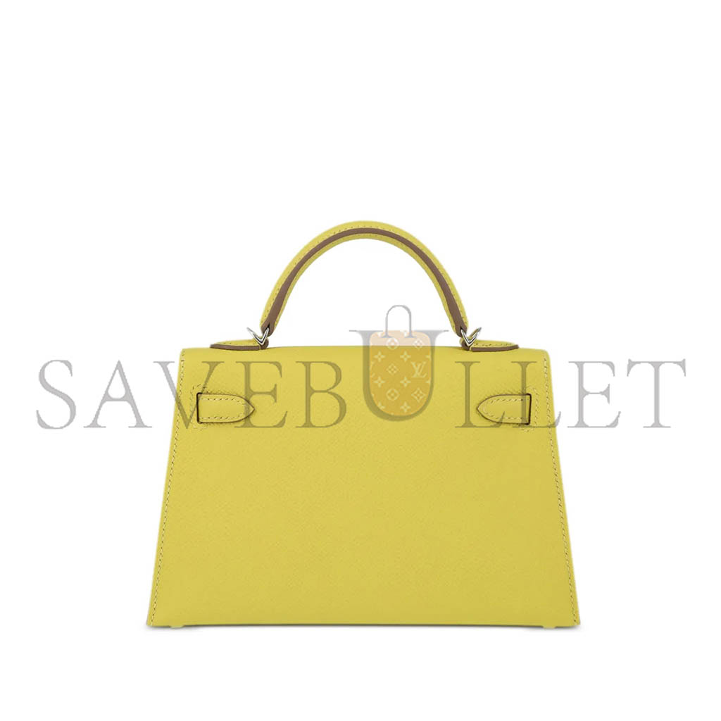 HERMÈS MINI KELLY II EPSOM LEMON YELLOW SILVER BUCKLE (19*12*5.5cm) 